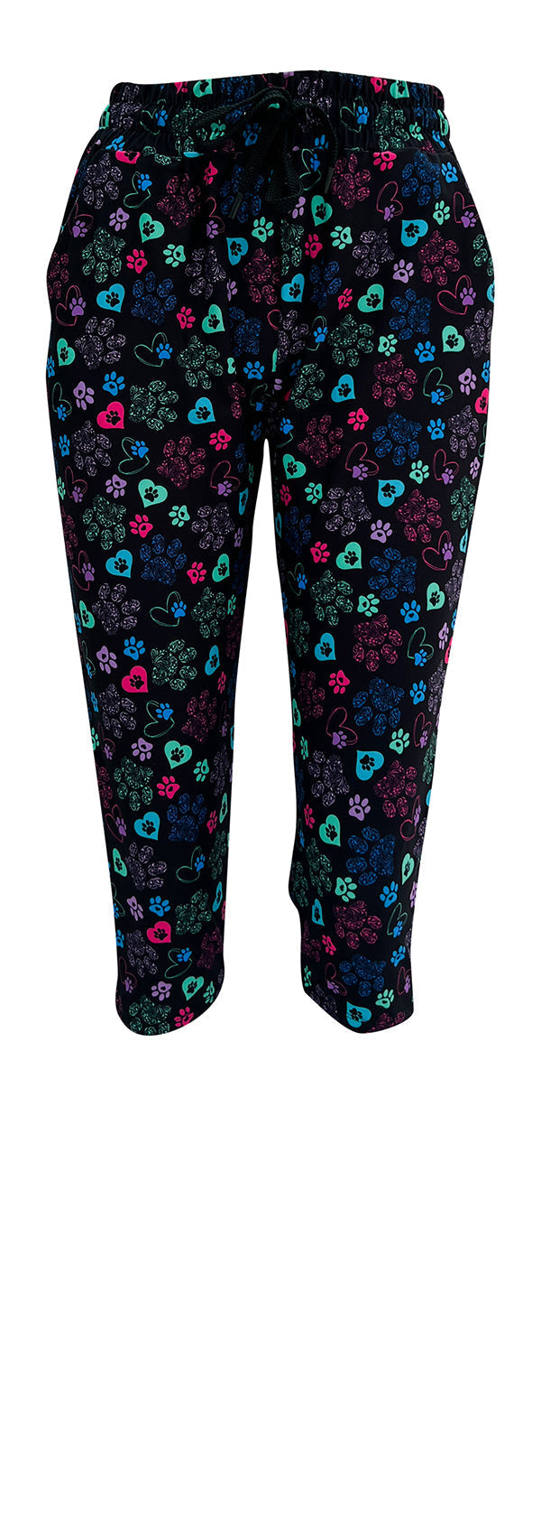 Black Magic Paws Joggers with colorful heart and paisley paw prints design