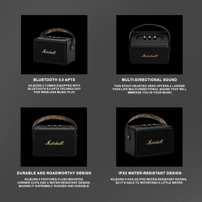 Marshall Kilburn II 36W Portable Bluetooth Speaker - Black & Brass (BRAND NEW/SEALED) - Unboxify