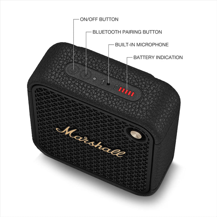 Marshall Willen II Portable Bluetooth Speaker with 17+ Hours of Portable Playtime, Dust & Waterproof (IP67) - Black & Brass