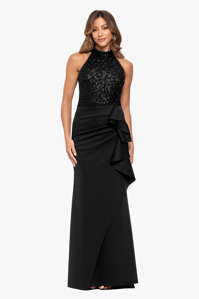 "Maude" Sequin & Techno Scuba Combo Dress
