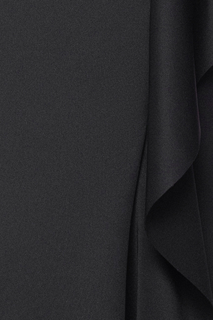 Black “Maxina” Techno Scuba and Mesh Long Sleeves Dress, techno scuba fabric and ruffle detail