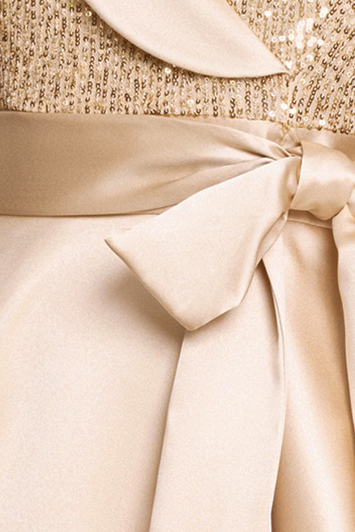 "Megan" Tuxedo Sequin & Lamour Satin Ballgown