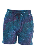 Midnight Mandala Jogger Shorts with slim fit, elastic waistband, pull cord, deep side pockets, and intricate mandala pattern.