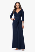 Midnight “Mindy” Techno Scuba Long Sleeve Dress, front view