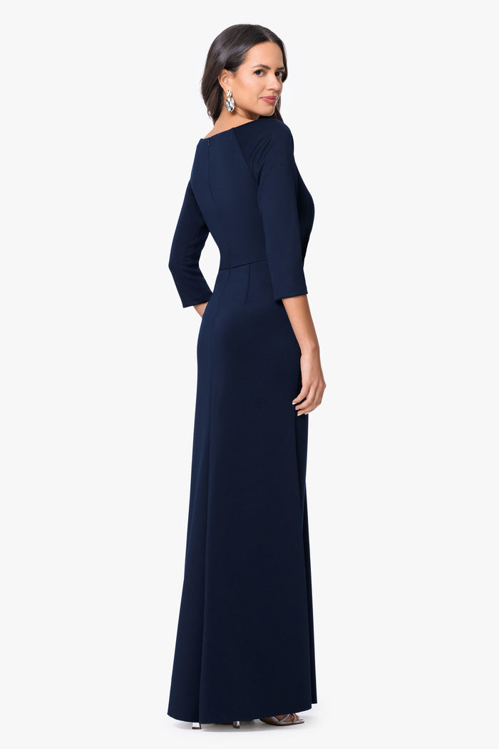 Midnight “Mindy” Techno Scuba Long Sleeve Dress, back view