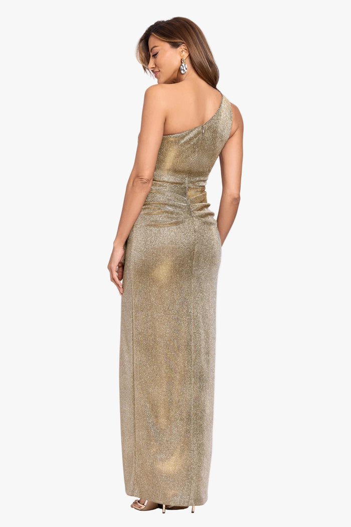 "Misha" Glitter Knit One Shoulder Side Ruffle Dress