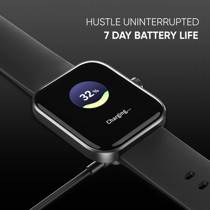 Mivi Model E with 1.69" Display, 7-Day Battery Life , Spo2, Heart Rate Monitor. Smartwatch (Black Strap, Regular)