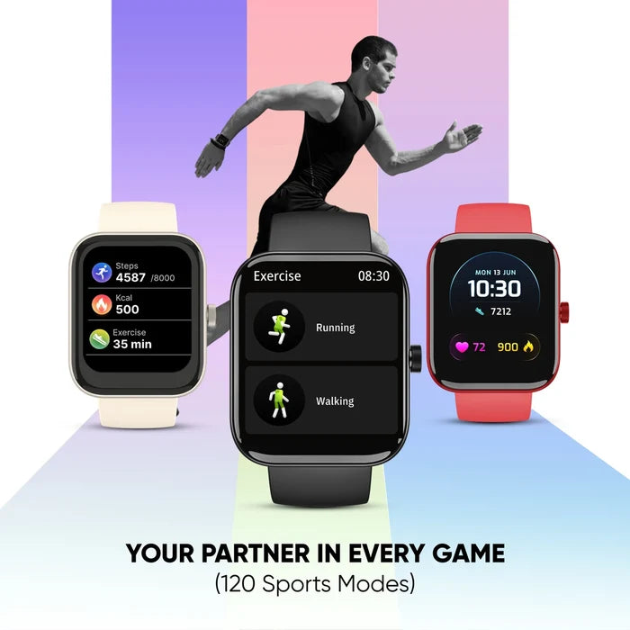 Mivi Model E with 1.69" Display, 7-Day Battery Life , Spo2, Heart Rate Monitor. Smartwatch (Black Strap, Regular)