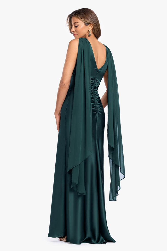 Hunter “Monica” Satin & Hammered Chiffon Scarf Dress, back view