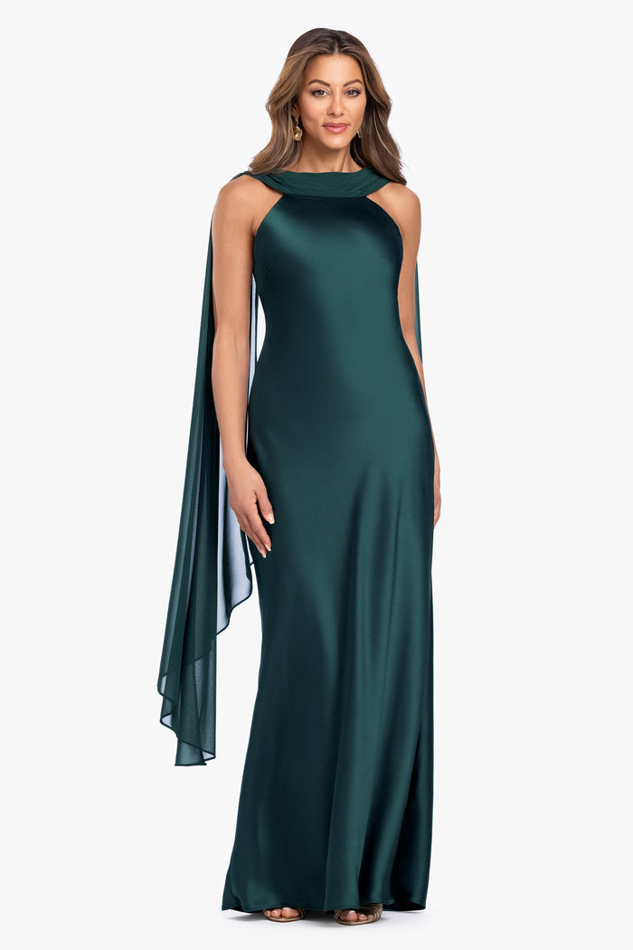 Hunter “Monica” Satin & Hammered Chiffon Scarf Dress, alternate front view