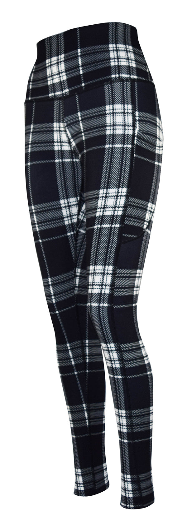 Monochrome tartan leggings with pockets and stretchy fabric for comfort and style