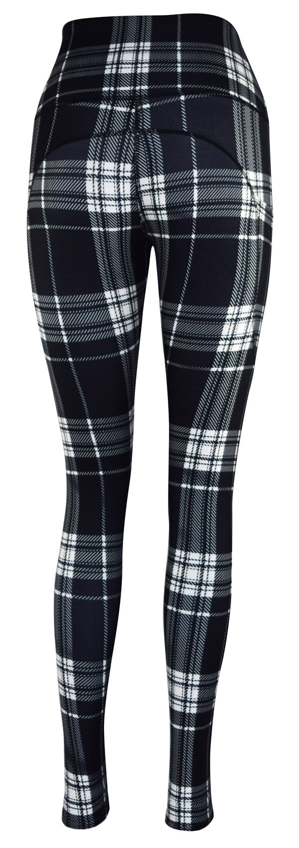 Black and white monochrome tartan leggings with pockets, slim fit and stretchy fabric