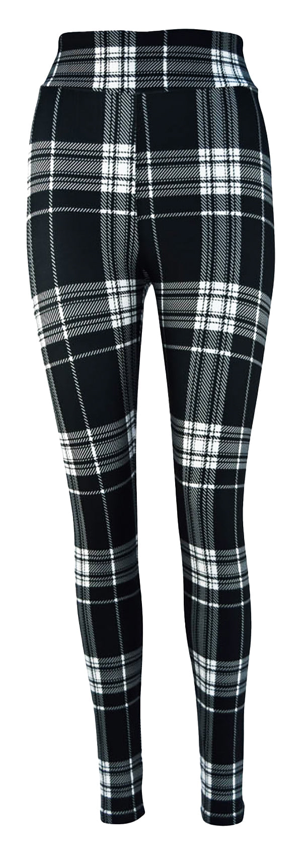 black and white monochrome tartan leggings for women with high waistband