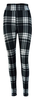 black and white monochrome tartan leggings for women with high waistband