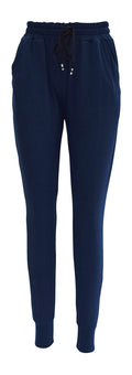 Slim fit navy magic joggers with drawstring waist, cuffed bottoms, and pockets in soft stretch fabric