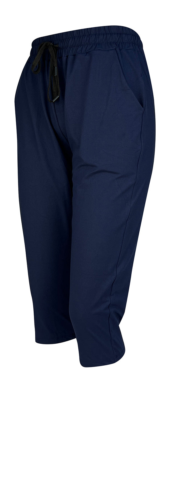 Slim fit navy magic joggers with drawstring waist, cuffed bottoms, and pockets in soft stretch fabric