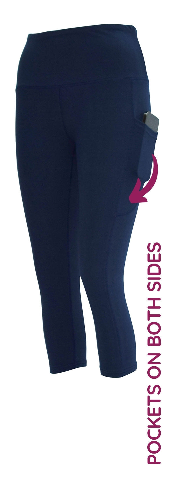 Navy Magic + Pockets leggings with soft stretch fabric and deep side pockets for keys and phone