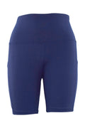 Navy Magic Shorts with deep side pockets and structured stitching, made from soft stretch fabric