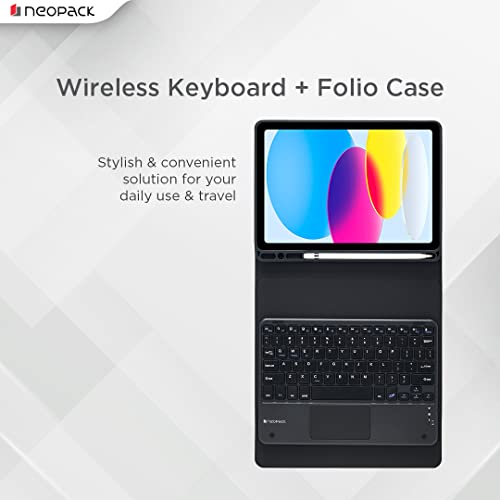 Neopack Keyboard Folio Case with Trackpad for iPad 10.9", Fits: 10th Gen & iPad A16 Model, Fits: 11th Gen (Black) - Unboxify