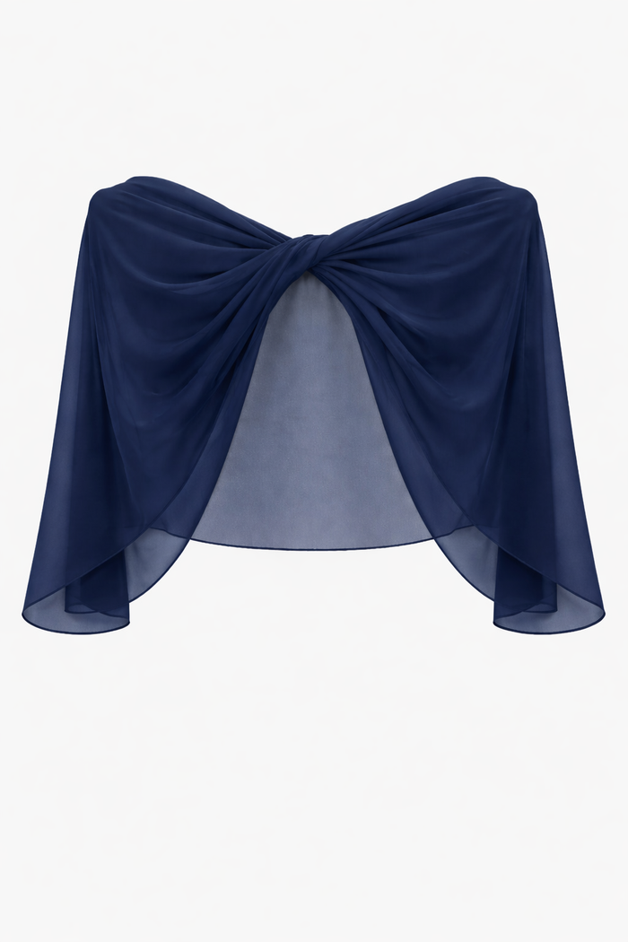 Navy “Nikita” Chiffon Twist Shawl Wrap, product-only front view