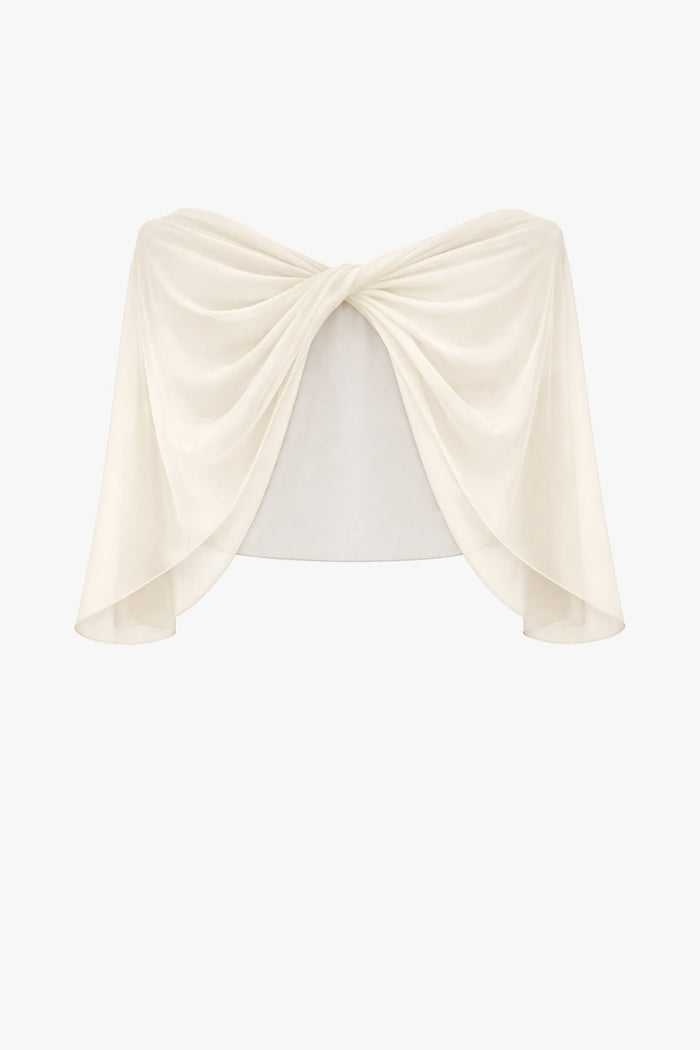 Ivory “Nikita” Chiffon Twist Shawl Wrap, product-only front view