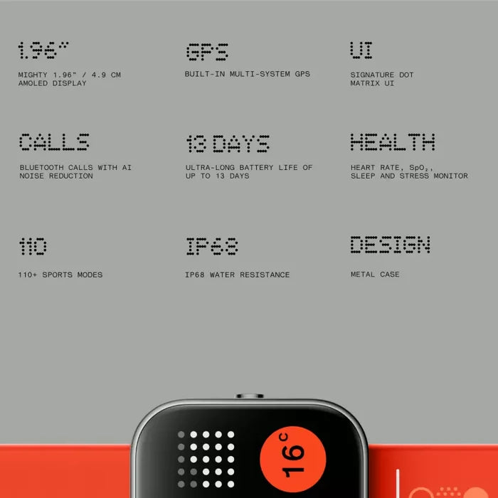 Nothing CMF Watch Pro, 1.96 AMOLED, BT calling with AI noise reduction, GPS, Metallic Grey Smartwatch - Unboxify