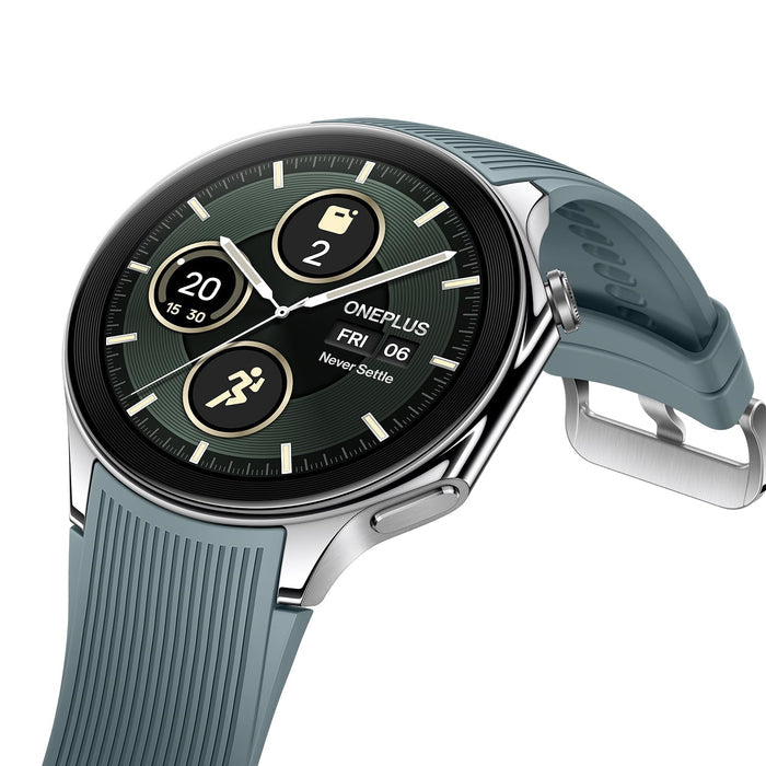 OnePlus Watch 2 with Wear OS 4,Snapdragon W5 Chipset,Upto 100hrs battery life,1.43’’ AMOLED Display,Stainless Steel & Sapphire Crystal build,Dual Frequency GPS,5 ATM, IP68 & BT Calling - Unboxify