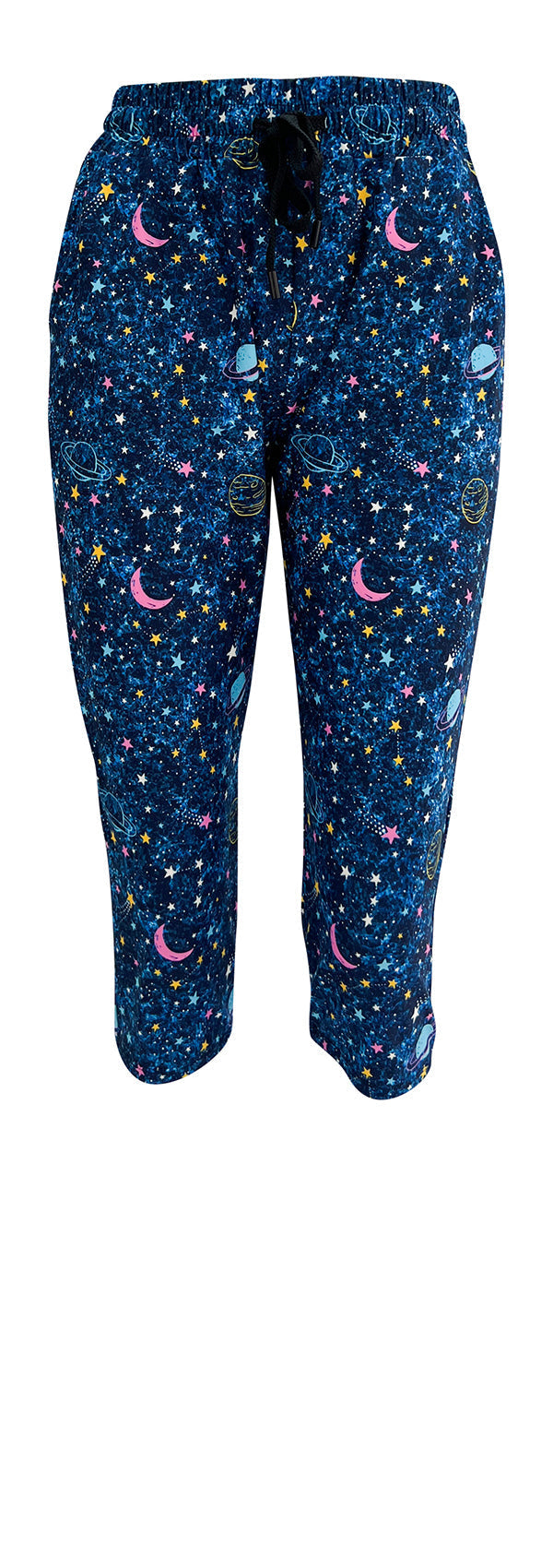 Out Of This World Joggers with intergalactic star and moon print, slim fit, cuffed bottoms, drawstring waist, and pockets in soft magic fabric