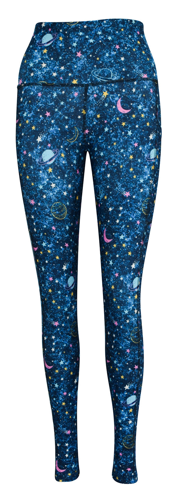 Out of this world leggings with intergalactic print and deep side pockets for keys and phone
