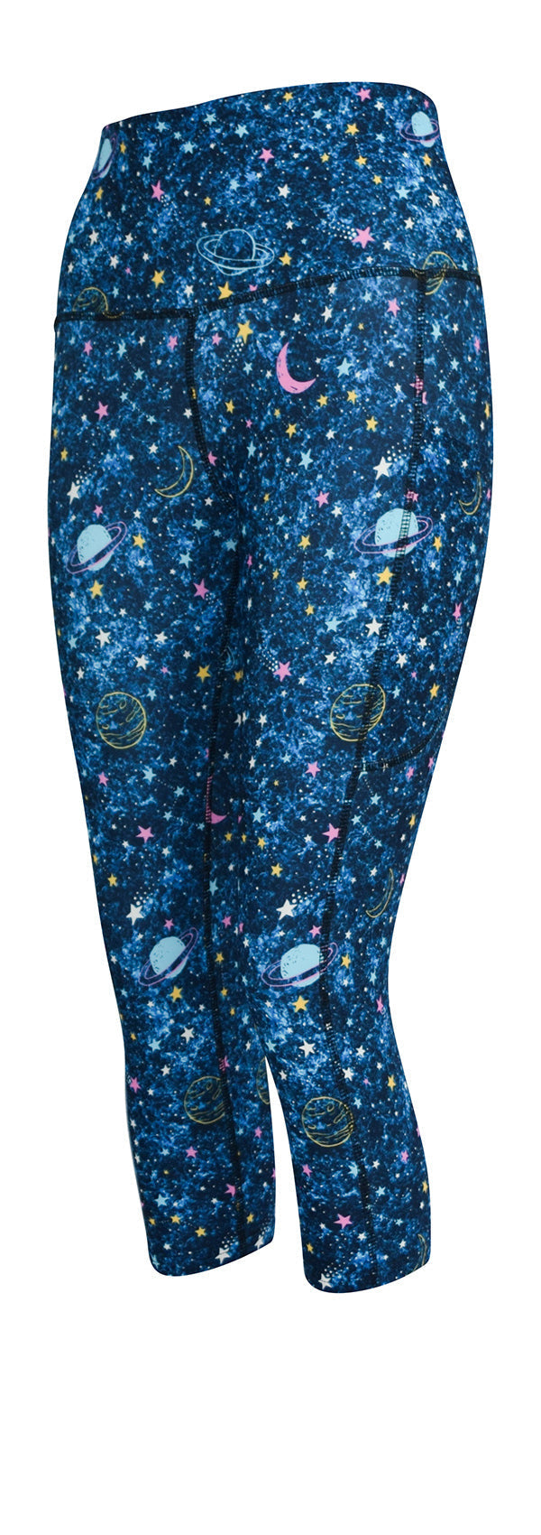 Out of this world blue galaxy leggings with deep side pockets and structured stitching