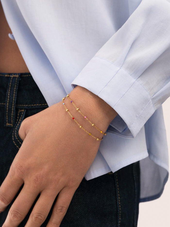 Pack 2 Pulseras Amistad Colores Acero Baño Oro