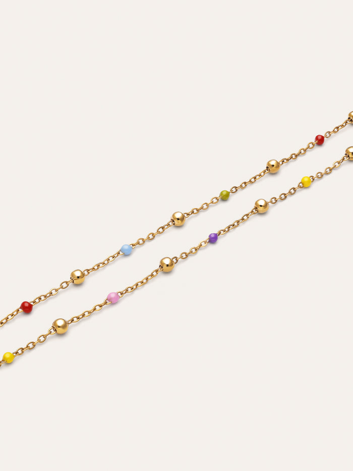 Pack 2 Pulseras Amistad Colores Acero Baño Oro