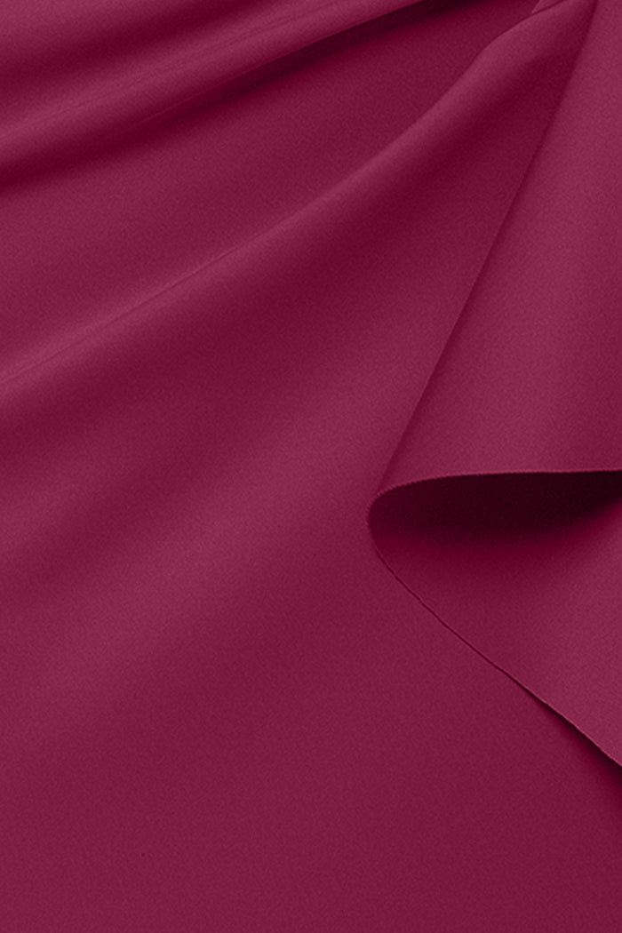 Wine “Patti” Techno Scuba Off The Shoulder Dress, techno scuba fabric and ruffle detail