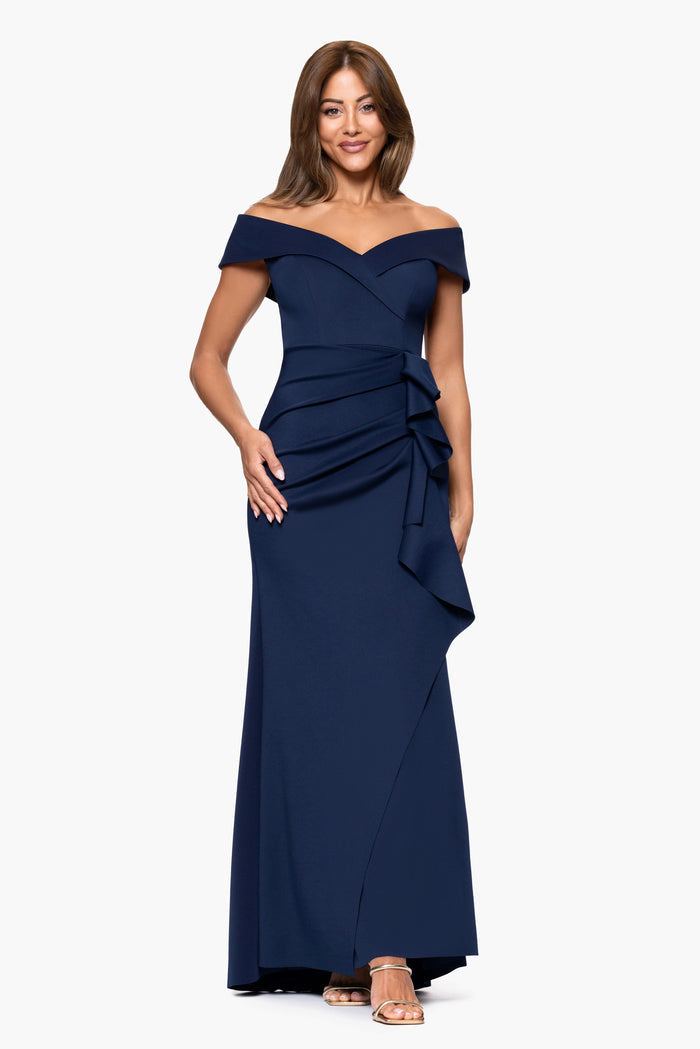 "Patti" Techno Scuba Off The Shoulder Dress
