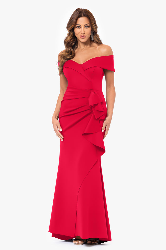 "Patti" Techno Scuba Off The Shoulder Dress