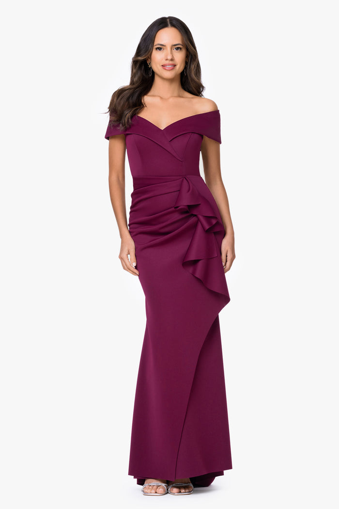 Raisin “Patti” Techno Scuba Off The Shoulder Dress, front view