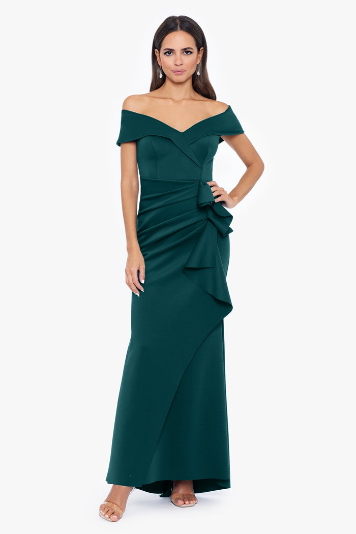 Hunter “Patti” Techno Scuba Off The Shoulder Dress, front view