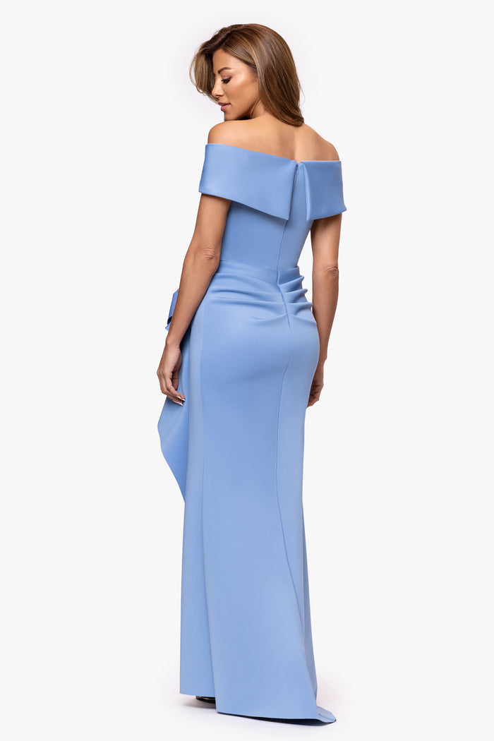Slate “Patti” Techno Scuba Off The Shoulder Dress, front view