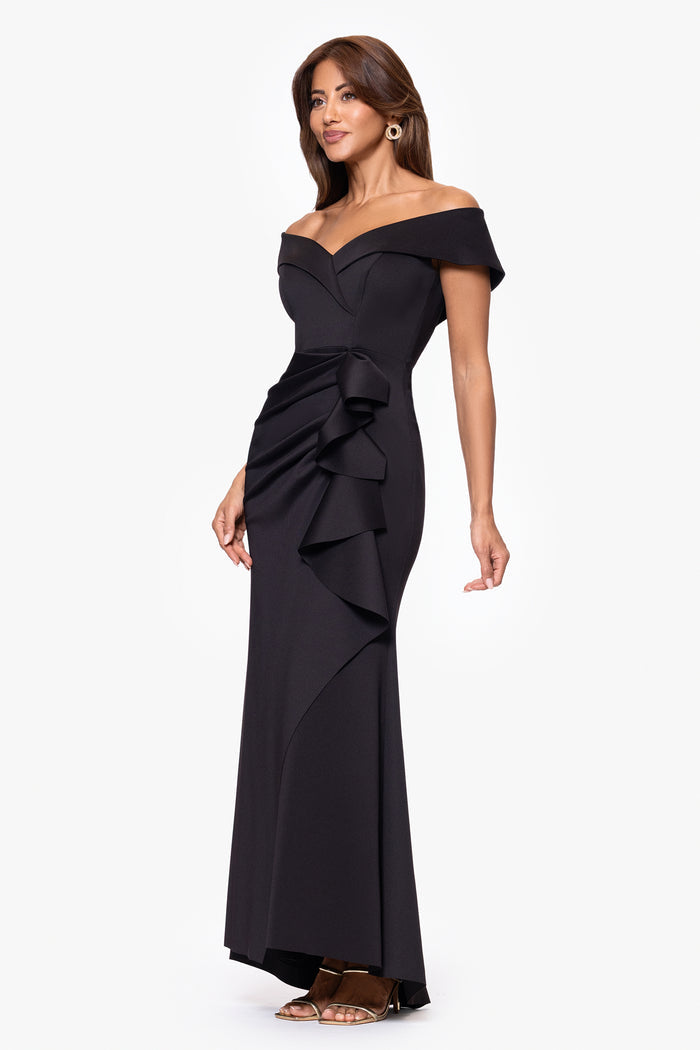 "Patti" Techno Scuba Off The Shoulder Dress