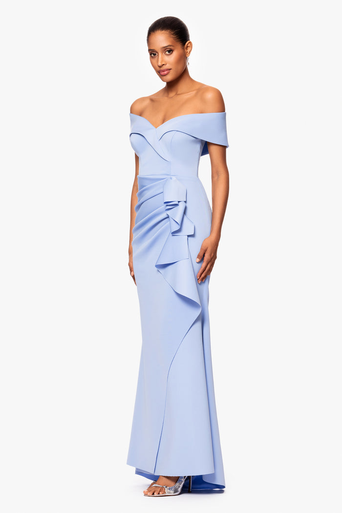 Sage “Patti” Techno Scuba Off The Shoulder Dress, three-quarter view