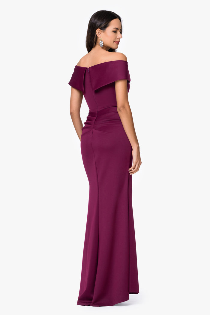 Raisin “Patti” Techno Scuba Off The Shoulder Dress, back view