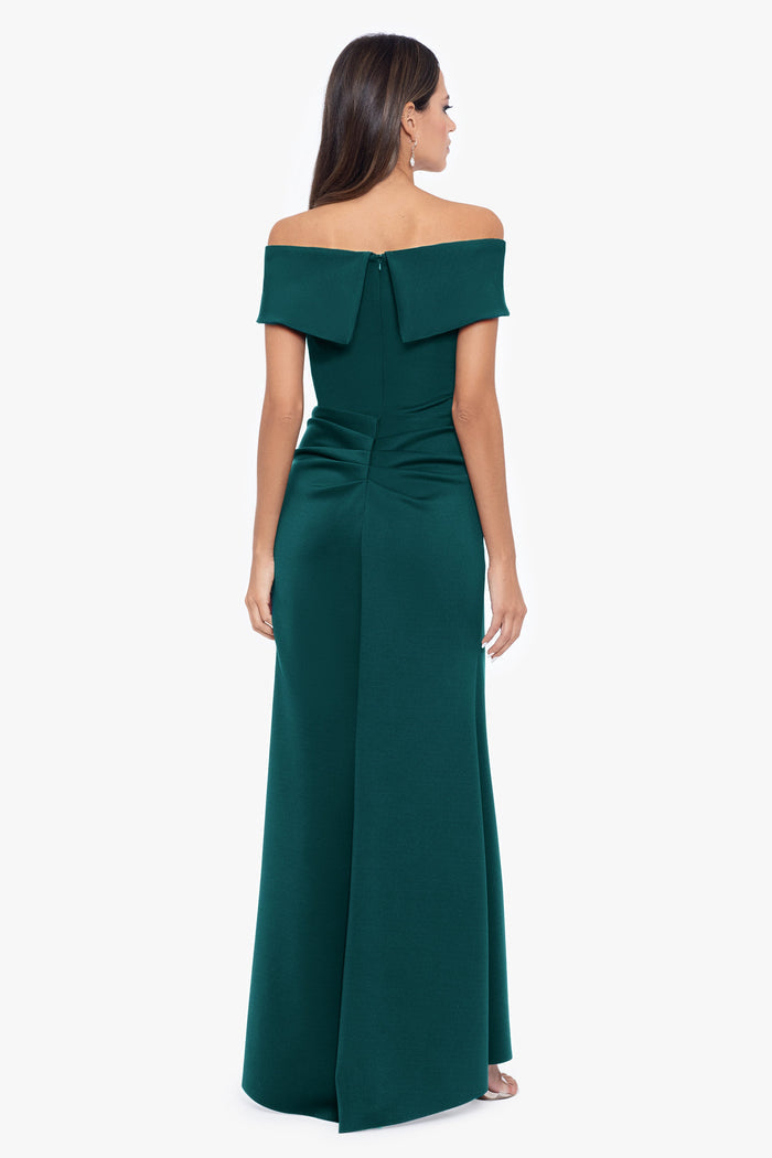 Hunter “Patti” Techno Scuba Off The Shoulder Dress, back view