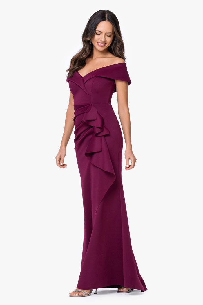 Raisin “Patti” Techno Scuba Off The Shoulder Dress, three-quarter view