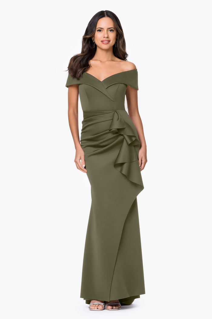 "Patti" Techno Scuba Off The Shoulder Dress