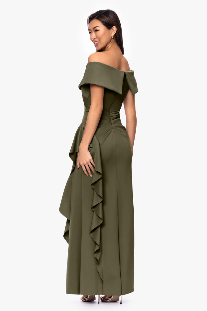 "Pearl" Techno Scuba Off the Shoulder Ruffle Dress