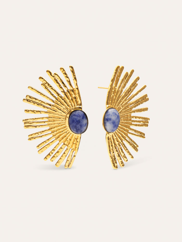 Pendientes Sunbeam Azul Acero Baño Oro
