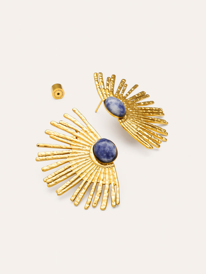 Pendientes Sunbeam Azul Acero Baño Oro