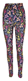 women's floral leggings with vibrant multicolor petal print and elastic waistband
