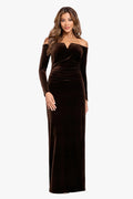 Petite "Christy" Off the Shoulder Velvet Dress