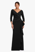 Petite "Clarissa" Techno Scuba Long Sleeve Ruffle Dress